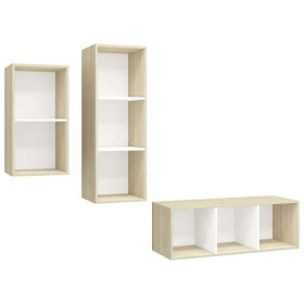 CUTSKY Meuble TV 3 pièces en bois blanc et chêne sonoma