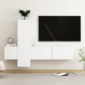 CUTSKY Meuble TV 3 pièces en bois dingénierie blanc