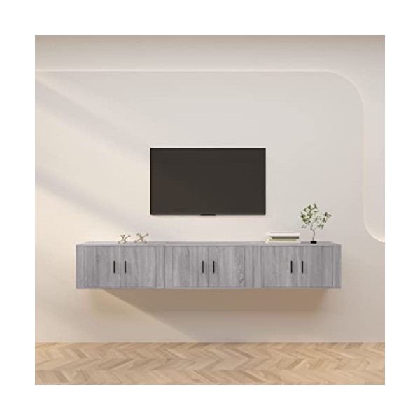CUTSKY Meuble TV mural 3 pièces Gris Sonoma 80x34,5x40 cm