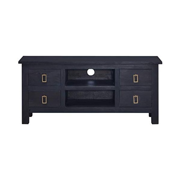 SHAPLE Meuble TV noir clair café 100 x 30 x 45 cm en bois dacajou massif