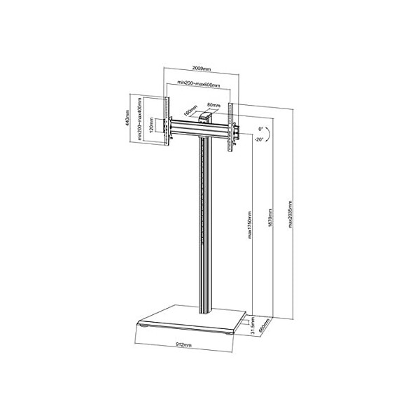 KIMEX - Support TV - pour écran TV 32"-75" - sur Pied - Hauteur 175cm - à Poser - Fonction inclinable - 031-1102K1