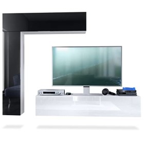 Vladon Meuble-paroi Taurito, Blanc Mat/Noir Haute Brillance - Meuble-paroi Moderne pour Votre Salon 320 x 182 x 39 cm 