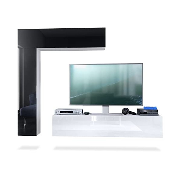 Vladon Meuble-paroi Taurito, Blanc Mat/Noir Haute Brillance - Meuble-paroi Moderne pour Votre Salon 320 x 182 x 39 cm 