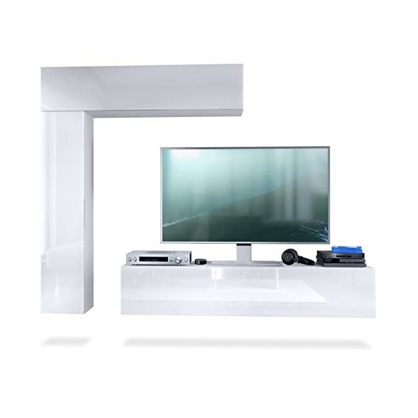 Vladon Meuble-paroi Taurito, Blanc Mat/Noir Haute Brillance - Meuble-paroi Moderne pour Votre Salon 320 x 182 x 39 cm 