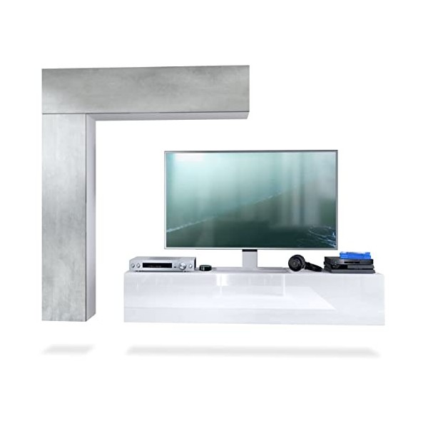 Vladon Meuble-paroi Taurito, Blanc Mat/Noir Haute Brillance - Meuble-paroi Moderne pour Votre Salon 320 x 182 x 39 cm 