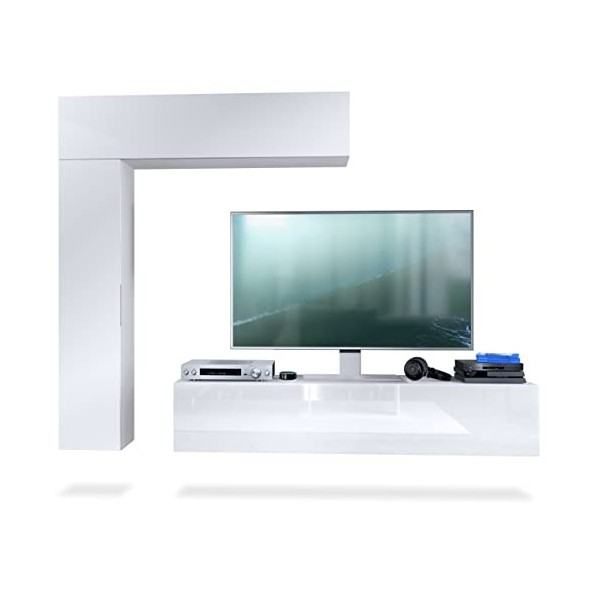 Vladon Meuble-paroi Taurito, Blanc Mat/Noir Haute Brillance - Meuble-paroi Moderne pour Votre Salon 320 x 182 x 39 cm 