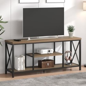 FOLUBAN Meuble TV pour TV jusquà 65 pouces, en bois rustique et en métal avec étagères de rangement, table console multimédi
