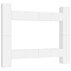 GuyAna Ensemble de Meubles TV 8 pcs Blanc Aggloméré,Meuble TV,Table TV,Ensemble Meuble TV