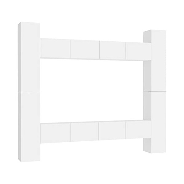 GuyAna Ensemble de Meubles TV 8 pcs Blanc Aggloméré,Meuble TV,Table TV,Ensemble Meuble TV