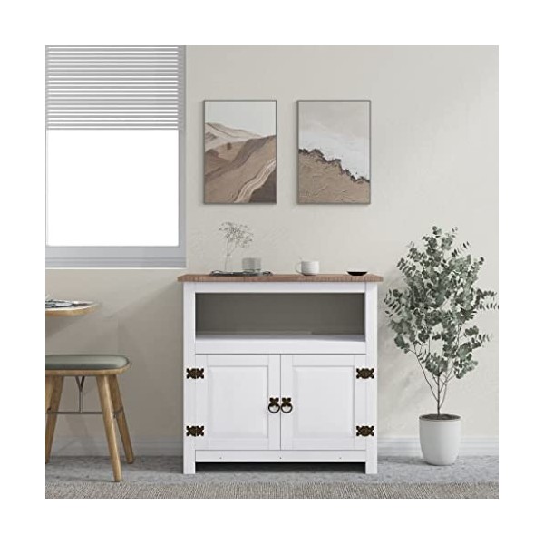 SMTSEC Meuble TV en pin mexicain Corona Blanc 80 x 43 x 78 cm