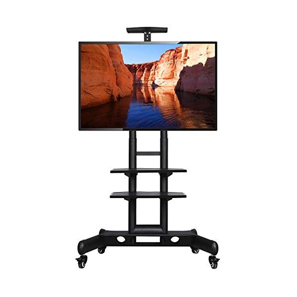 Yaheetech Chariot Mobile de TV Support de Plancher Meuble TV sur roulettes 32-75 Pouce Plasma/LCD/LED Hauteur Réglable Max. V