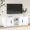 Higsose Meuble TV Salon Blanc Brillant 100x31,5x35 cm Bois dingénierie Design Tendance Armoire Multimédia Grand Espace de Ra