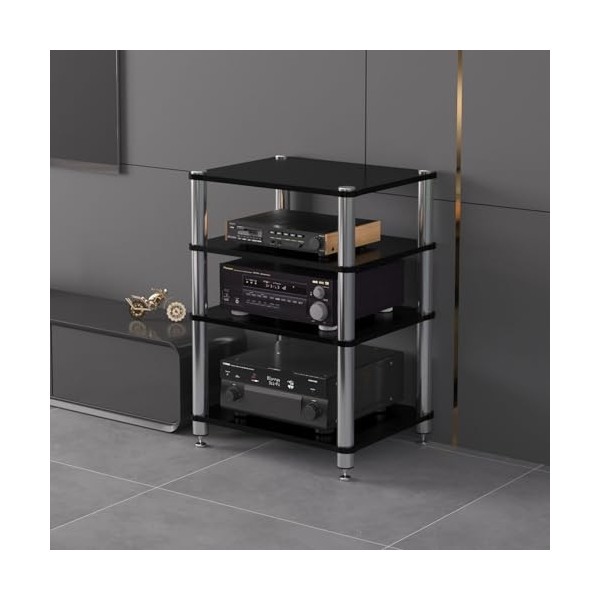 Support Multimédia Audio-vidéo, Étagères En Bois À 5 Niveaux Avec Colonnes En Acier Robustes, Centre De Divertissement De Tou