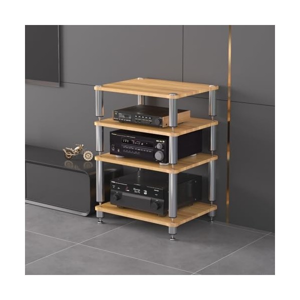 Support Multimédia Audio-vidéo, Étagères En Bois À 5 Niveaux Avec Colonnes En Acier Robustes, Centre De Divertissement De Tou