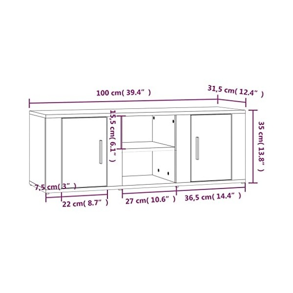 Higsose Meuble TV Salon Blanc Brillant 100x31,5x35 cm Bois dingénierie Design Tendance Armoire Multimédia Grand Espace de Ra