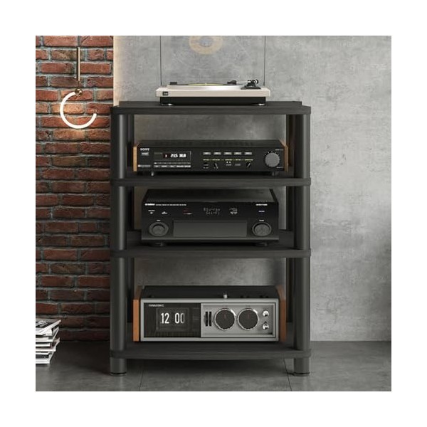 Support Multimédia À 4 Niveaux For Centre De Divertissement, Armoire For Composants Audio/vidéo Avec Étagère En Bois For Équi