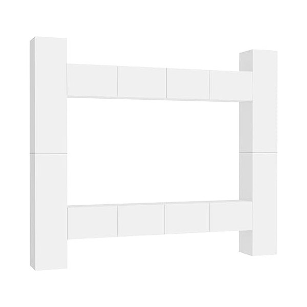 JUNZAI Ensemble de Meubles TV 8 pcs Blanc Aggloméré,Meuble TV,Table TV,Ensemble Meuble TV