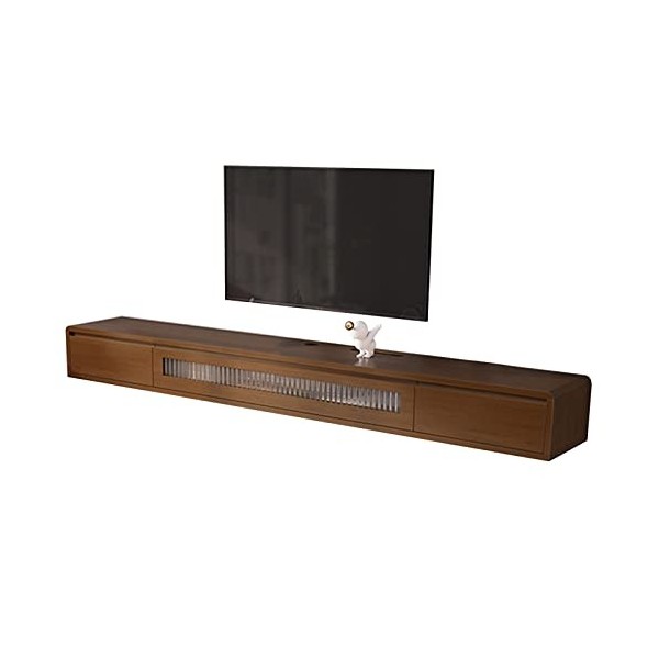 JUNNIU Meuble TV Mural Meuble TV en Bois Massif, Console multimédia Murale avec 2 tiroirs, étagère Flottante pour Composants 