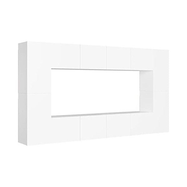 Meuble TV Mural Support TV pour télévision avec Compartiments 8pcs, Meuble de Rangement TV Table pour Salon, Moderne, Blanc