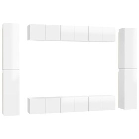 GuyAna Ensemble de Meubles TV 10 pcs Blanc Brillant Aggloméré,Meuble TV Haut,Table Television Salon,Meuble Télé Haut