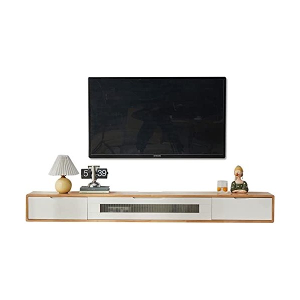 StrOux Meuble TV Flottant Meuble TV Mural Console multimédia Murale, Meuble TV Flottant avec 2 tiroirs, étagère de Rangement 