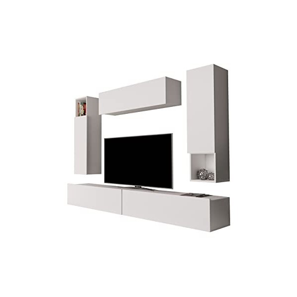 Etotti Meuble mural pour salon, armoire, mur multimédia, meuble TV, meuble suspendu avec niche, meuble TV bas, sans poignées,