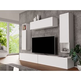 Etotti Meuble mural pour salon, armoire, mur multimédia, meuble TV, meuble suspendu avec niche, meuble TV bas, sans poignées,