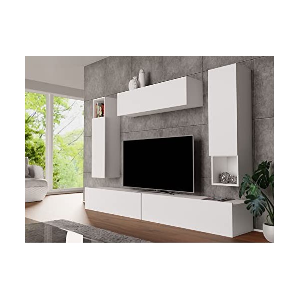 Etotti Meuble mural pour salon, armoire, mur multimédia, meuble TV, meuble suspendu avec niche, meuble TV bas, sans poignées,