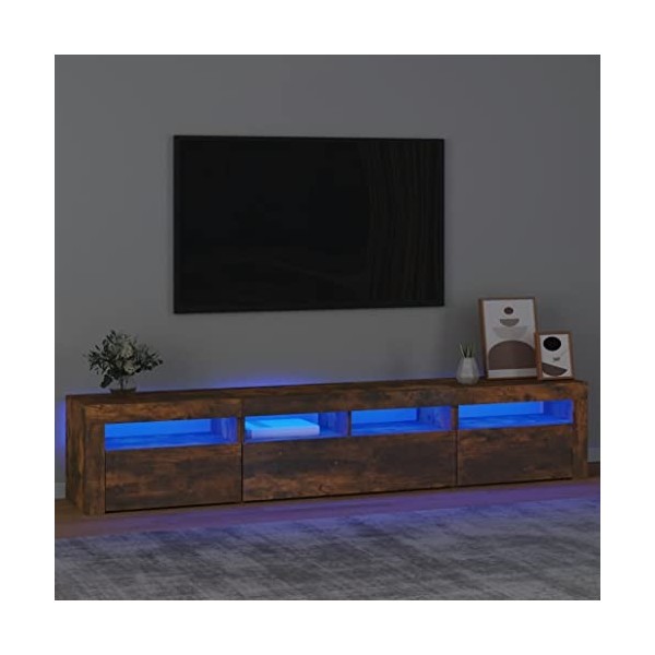 TECHPO Centres de divertissement et meubles TV, meuble TV avec lumières LED Chêne fumé 210 x 35 x 40 cm