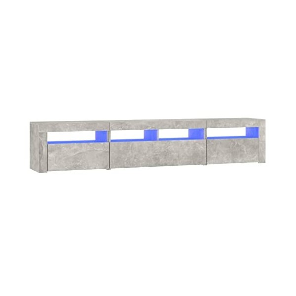 WOODEY Home Hardware Businese Meuble TV avec éclairage LED Gris béton 210 x 35 x 40 cm
