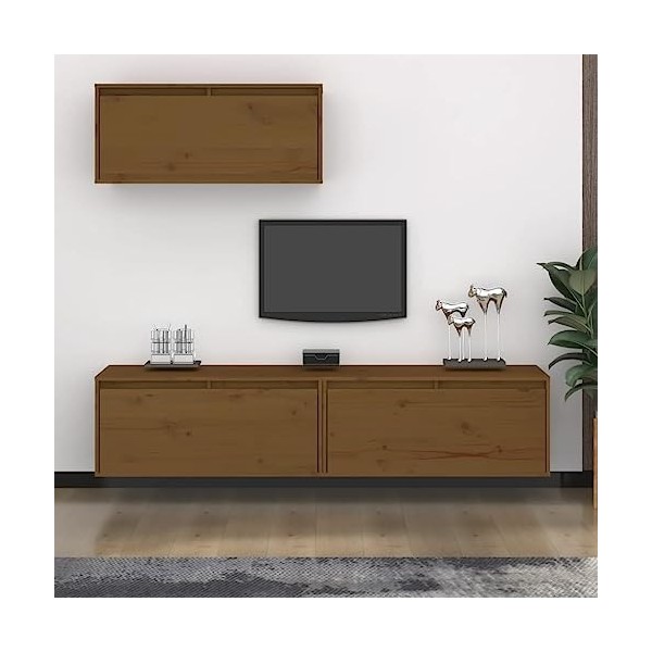 TEKEET Home Hardware Businese Lot de 3 meubles TV en pin massif Marron miel