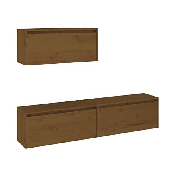 TEKEET Home Hardware Businese Lot de 3 meubles TV en pin massif Marron miel