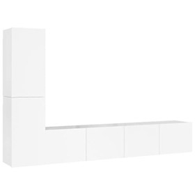 WOODEY Meuble TV 4 pièces en bois blanc brillant