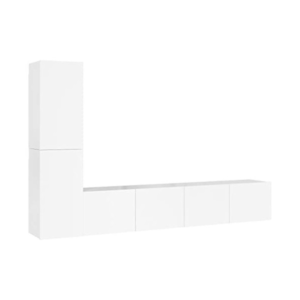 WOODEY Meuble TV 4 pièces en bois blanc brillant