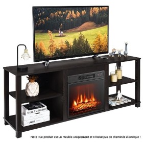 KOMFOTTEU Meuble TV avec Un Étagère de Cheminée Électrique, Banc TV en Bois avec 2 Planche réglables et Amovible, Table TV, 2