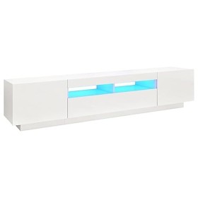 TEKEET Centres de divertissement et meubles TV, meuble TV avec lumières LED Blanc brillant 200 x 35 x 40 cm