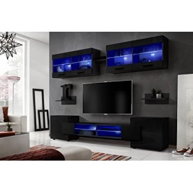 ExtremeFurniture Vision Ensemble Meuble TV Mural de Salon | 2 vitrines suspendues, 3 étagères murales et 1 Meuble TV | RGB | 