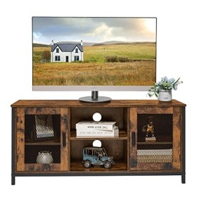 USIKEY Meuble TV avec 2 étagères ouvertes et 2 portes, centre de divertissement industriel, console TV pour télévision de 50 