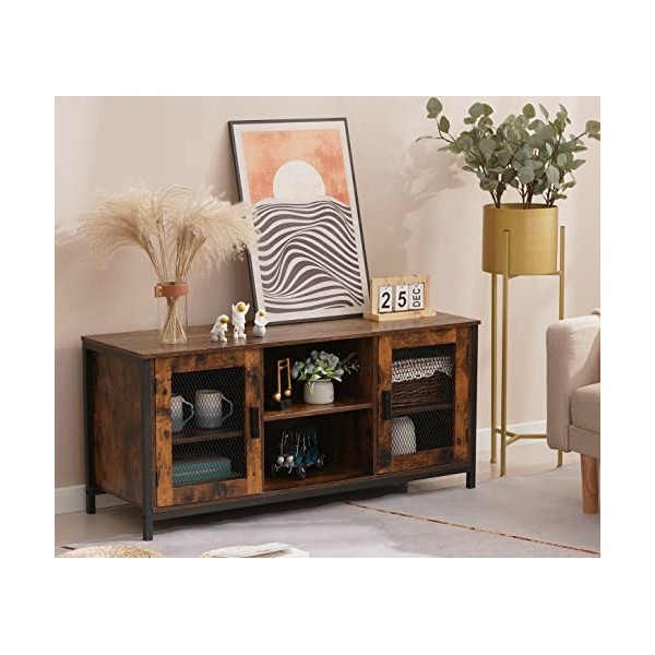 USIKEY Meuble TV avec 2 étagères ouvertes et 2 portes, centre de divertissement industriel, console TV pour télévision de 50 