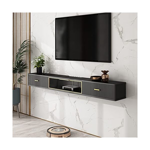 JUNNIU Meuble TV Mural 120Cm Meuble TV Flottant - Meuble Central De Divertissement Mural ， Étagère De Stockage Multimédia/Vid