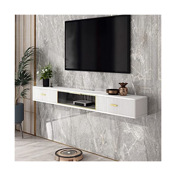 JUNNIU Meuble TV Mural 120Cm Meuble TV Flottant - Meuble Central De Divertissement Mural ， Étagère De Stockage Multimédia/Vid