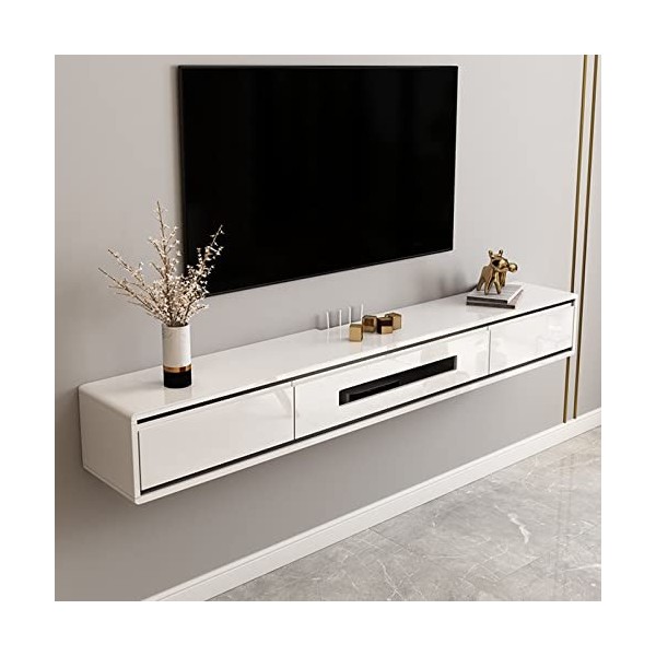 JUNNIU Meuble TV Mural Meuble TV Flottant, Meuble Console Média De Centre De Divertissement Mural, avec Étagère De Rangement/