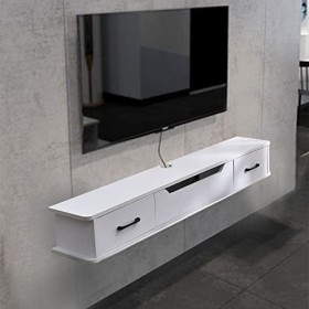 JUNNIU Meuble TV Mural 51,1" Meuble TV Flottant étagère TV Murale avec 2 tiroirs et 1 Porte, étagères de Rangement murales po