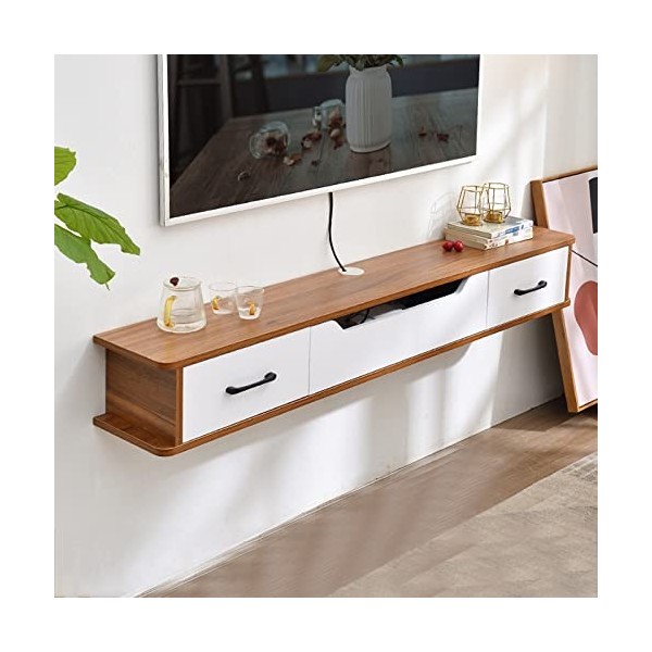 JUNNIU Meuble TV Mural 51,1" Meuble TV Flottant étagère TV Murale avec 2 tiroirs et 1 Porte, étagères de Rangement murales po