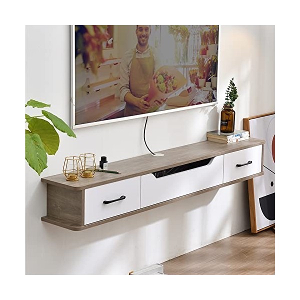 JUNNIU Meuble TV Mural 51,1" Meuble TV Flottant étagère TV Murale avec 2 tiroirs et 1 Porte, étagères de Rangement murales po