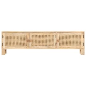 finlon Meuble TV en Bois 140x40 cm avec Cannage Naturel |Support pour Meuble TV Console en Bois Et Cannage-Brun