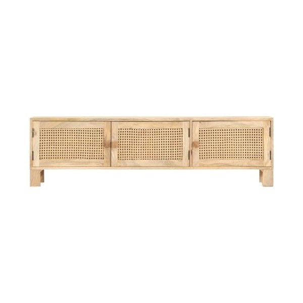 finlon Meuble TV en Bois 140x40 cm avec Cannage Naturel |Support pour Meuble TV Console en Bois Et Cannage-Brun