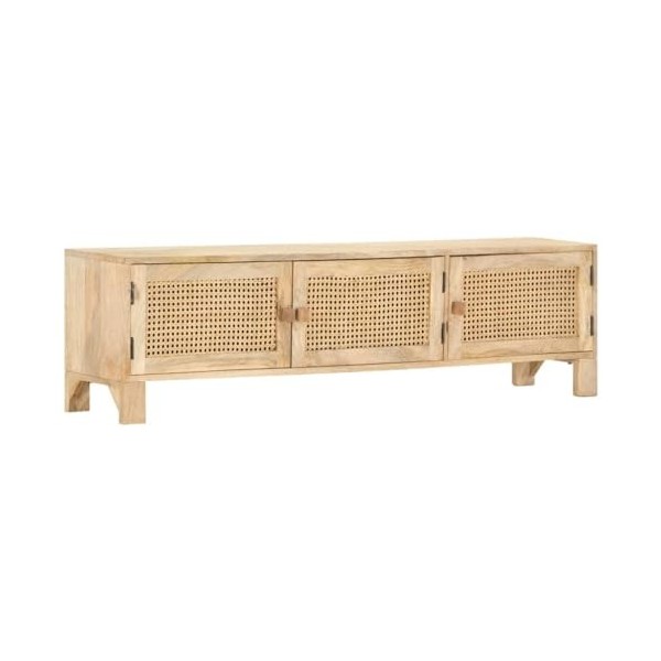 finlon Meuble TV en Bois 140x40 cm avec Cannage Naturel |Support pour Meuble TV Console en Bois Et Cannage-Brun