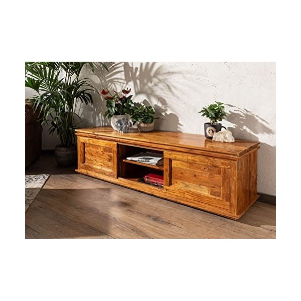 MASSIVMOEBEL24.DE Meuble TV - Bois Massif dacacia laqué Miel - Style Colonial - Oxford 0450