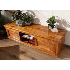 MASSIVMOEBEL24.DE Meuble TV - Bois Massif dacacia laqué Miel - Style Colonial - Oxford 0450